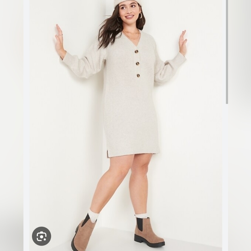 Old Navy Oatmeal Heather Grampacore Sweater Dress Button Front Knit Henley M